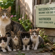 Katze mit mehreren Jungtieren zum Thema Katzenschutz und Kastration